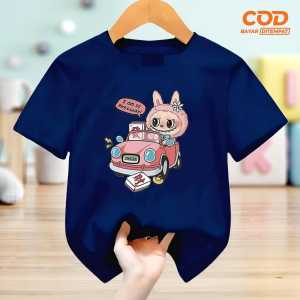 Baju Kaos atasan anak Laki-Laki dan Perempuan usia 1-12 tahun Edisi Labubu Car lengan pendek Terbaru