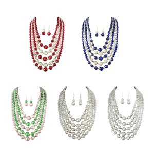 Classical Stacked Fake Pearls Set Including Necklace Earrings Versatile For Casual And Evening Occasions