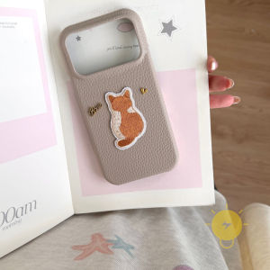 For iPhone 17 Pro Max Case TPU Cat Heart Embroidery PU Phone Case For Plus Mini 16e 16 15 14 13 12 11 Cover Aesthetic Korean Cute