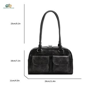 Women Fashion Armpit Bag Double Pocket PU Small Casual Handbag Solid Color Stylish Underarm Bags Large Capacity Retro Handbag [Winnereco Lifestyle]