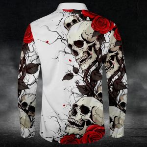 ZEEMIN Retro Skull Shirt for Mens Skull Shirt 3D Print Long Sleeve Shirts Autumn Casual Mens Top Loose Oversized Button Collar Shirt