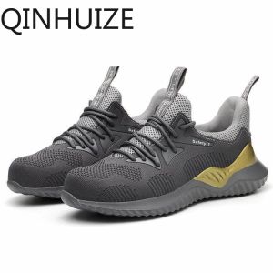 QINHUIZE Labor insurance shoes mens summer breathable lightweight wear-resistant anti-smashing puncture safety site work shoes steel toe work safety boots site protective shoes