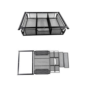 Under Desk Drawer Basket Desk Storage Box Black Metal Hidden Desktop Organizer Under Desk Storage Attachment Sliding Desk Hanging Drawer for Household Office Invisible Large Capacity