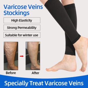 1 Pair Compression Sports Socks Medical Prevent Calf Varicose Veins Grade One Pressure Treat Varicose Leg Slim Socks for Women Black Flesh-colored
