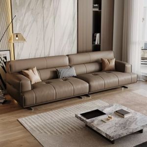 Genuine Leather Sofa Straight Row High Backrest Sofa First Layer Cowhide Small Apartment Living Room
