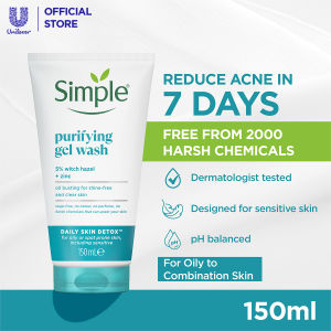 Simple Daily Skin Detox Purifying Facial Gel Wash With Thyme Zinc Cleanser For Oily Skin Blemish-Prone Skin (150ml)