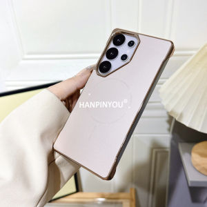 Luxury Ultra Thin AG Fine Sand Plating Frameless Case For Samsung Galaxy S25 S24 S23 S22 Ultra Magnetic Anti-Fingerprint Matte Cover Protector Back Shell