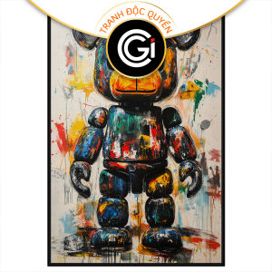 Tranh gấu bearbrick. Tranh treo tường dán tường sơn dầu canvas trang trí. CGI-1995
