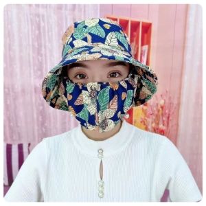 Summer Sunscreen Sunshade Mask Integrated Hat Bucket Hat Female Outdoor Anti-dust Breathable Work Tea Picking Hat Sun