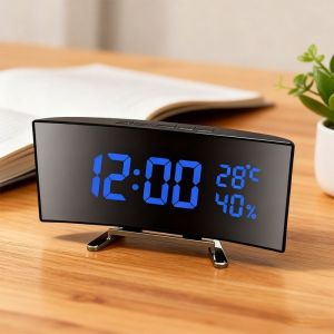 FUNG Curved Screen Digital Alarm Clock Temperature Humidity Large LED Digital Clock Creative Luminous Table Clock Home Decor