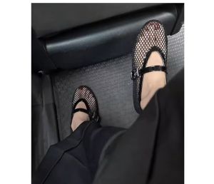 Mesh Ballet Flats Womens Summer New Arrival Buckle Patent Leather Trim Comfortable Breathable Hollow-out Niche Single-layer Shoes for Women