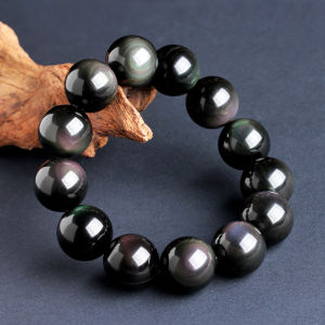 Natural Rainbow Eye Obsidian Bracelet Buddhist Beads Ladies Mens Simple Fashion Beaded Bracelet Blessing Black Stone Healing Jewelry