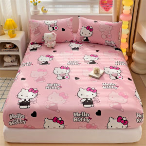 ผ้าปูที่นอนผ้าฝ้าย100% Sanrio Cinnamoroll เฮลโลคิตตี้ผ้าปูเตียงแบบพอดีขนาดควีนไซส์800TC