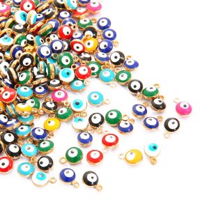 10pcs 6/8mm Cute Mini Enamel Evil Eye Beads Alloy Charm Connects Handmade Bracelet Accessory For DIY Jewelry Eardrop Necklace Pendant