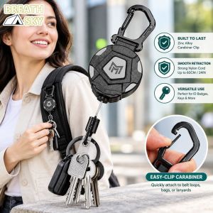 Allieuka Heavy Duty Retractable Keychain Anti Theft Carabiner Badge Holder Strong Steel Cord