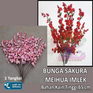Beauty Bunga Sakura Imlek Meihua  1 Tangkai Bahan Kain Mei Hua Sakura Flower Artificial Bunga Sakura Hias BUnga Sakura Kain - Pink