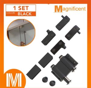 Double Magnetic Push to Open Touch Catch Pivot Hinge for Kitchen Cupboard Glass Cabinet Door (Black)