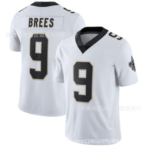 High quality embroidered jersey NFL rugby wear Jersey Saints 9 White Gold words Saints Drew Brees jersey