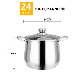 Nồi luộc gà thân cao Size 24CM- 26CM Thiết kế thân bo cong làm tăng áp suất tiết kiệm thời gian Nắp kính dễ dàng quan sát