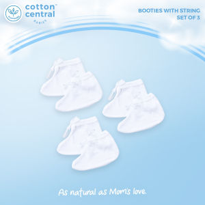 Cotton Central™ (3 Pairs) Booties With String Newborn Infant baby 100% USA Cotton