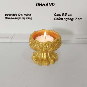 Đế Nến Chân Đèn Nến Bơ Lưu Ly Được Đúc Từ Xi Măng Mạ Vàng Trang Trí Ban Thờ Phong Thủy OHHAND