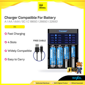 WIXEL - Nokoser A4 Charger Baterai 4 Slot A / AA / AAA  / SC / C / 18650 / 26650 / 22650 / 18500 / 17500 / Flat Top Fast Charging Micro USB Input Casan Batre Isi Ulang Peralatan Elektronik Alat Pengisi Ulang Daya Battery Batrai Batrei Lobang Lubang