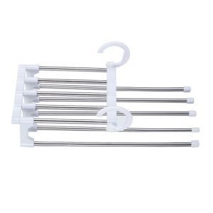 Gantungan Baju Stainless 5in1 Hanger Pakaian Celana Jilbab Multifungsi Desain Minimalis Portable