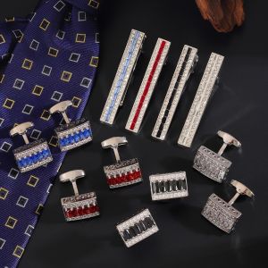 EO4MD Shiny Strip Zircon Tie Clip Alloy Classic Sleeve Button Fashion Vintage Cuff Links Mens Suit Accessory