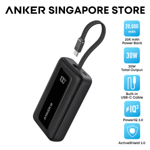 Anker Zolo Power Bank 20000mAh 30W Fast Charging Built-in USB C Cable Portable Charger for iPhone 18/17 Series A1689