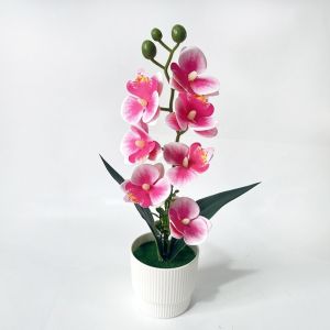 ADAM 7 Heads Artificial Orchid Potted Flower with White Pot Pink Artificial Faux Plants Multi-Bloom Simulated Flower Butterfly Orchid Potted Home Decor
