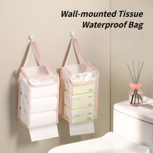 Wall-mounted Tissue Waterproof Bag Large Capacity Draw&Roll Paper Storage Bag for Kitchen Bathroom