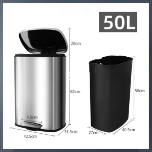 50l/30l black Household kitchen Stainless steel soft close trash bin can with cover pedal big size for room bathroom