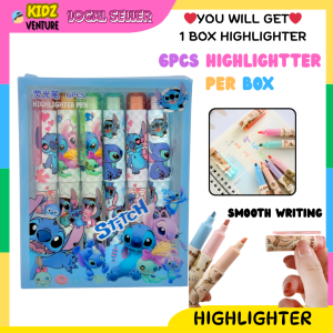 (READY STOCK) 6pcs Pen Penanda Berwarna Comel Stitch Smooth Writing Cute Colorful Highlighter Kids Present Gift 史迪奇荧光笔