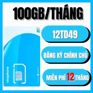 Sim 4G 5G Gói 12TD49 Vinaphone Chính Chủ  Tổng Data 1200GB Sử Dụng 1 Năm  100GB/tháng  Dung Lượng Không Chia Cố Định Trong Ngày -  Bảo Hành 12 Tháng . FREESHIP - CHƯA KÍCH HOẠT.