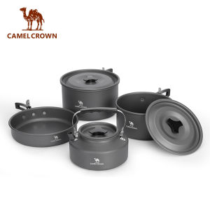 CAMELCROWN Portable Aluminum Alloy Lightweight Camping Pot Set Outdoor Picnic Hiking Cooking Pan Pot Kettle Cookware Set Folding Storage