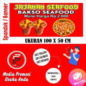 Spanduk Jajanan Seafood / Banner Jajanan Seafood / Spanduk Ukuran 100 x 50 cm