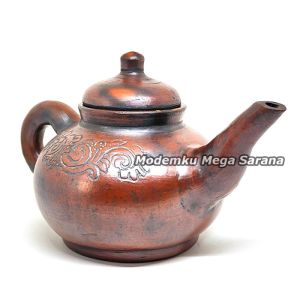Teko Aladin Tanah Liat Porong Teapot Teko Poci Gerabah Tradisional D15 Kapasitas 1 Liter Diameter 15 cm