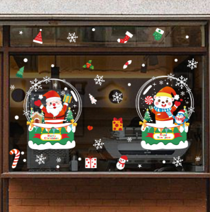 DECAL NOEL – Hít Tĩnh Điện cặp đôi Ông già noel trong quả cầu tuyết-AMJ080(50*70cm )