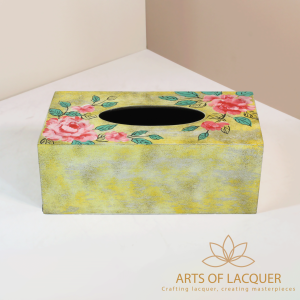 Hộp Đựng Khăn Giấy Sơn Mài Trang Trí Hoa Hồng Cổ Điển