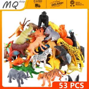 53pcs Jungle Animals Figures Wild Zoo Toys Set Giraffe Lion Panda Monkey For Kids Cupcake Topper