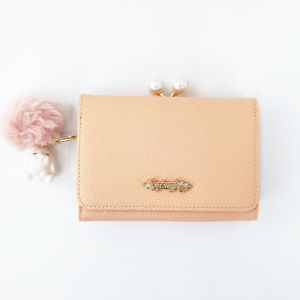 ST.JAMES กระเป๋าสตางค์หนังแท้/กระเป๋าสตางค์ใบสั้น แบบ 3 พับ ปิ๊กแป๊กข้างประดับไข่มุก รุ่น PLUM (มี 6 สี) | กระเป๋าสตางค์ ผู้หญิง