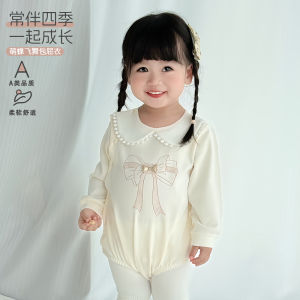 Baby girls autumn romper newborn pure cotton a Long-sleeved  baby romper with seamless design stylish crawling outfit
