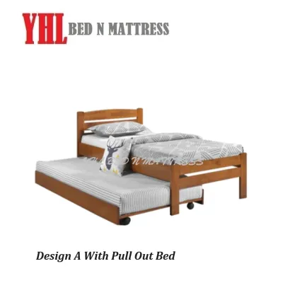 YHL Single Solid Wood Bedframe With Pull out Bed (Mattress Not Included)