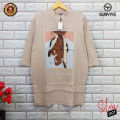 KAOS OVERSIZE WANITA MODEL TERBARU 2024 JUMBO BAJU HIJAB STYLE KEKINIAN SURVIVE ID COKLAT MOCCA. 