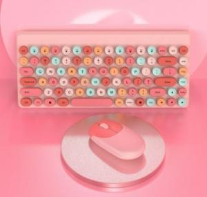 [Local Seller] Retro Pop Up Button 2.4G Wireless Laptop Office Mixed Color Colourful Keyboard And Mouse Set Pink Blue Red Black