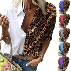 G72022 Autumn and Winter ebay wish European and American Cross-Border Womens Long Sleeve Leopard Print Loose Chiffon Blouse 7/7