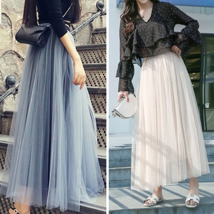 Musbeauty Korean Style Summer Women High Waist Pleated Maxi