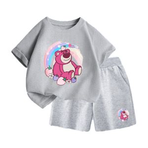 Set bộ quần áo hè hình Gấu Dâu Cầu Vồng siêu đáng yêu vải thun cotton mềm mịn co giãn thoáng mát