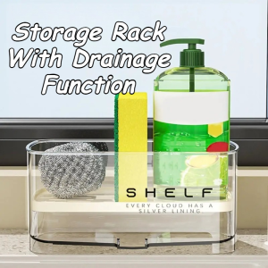 Dish Soap Organizer Sink Drain Rack Kitchen Sink Sponge Holder With Auto Drain Tray Organizer