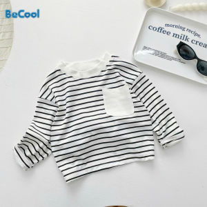 Áo Phông Túi Kẻ Cho Bé BECOOL Áo Phông Dài Tay Chất Cotton Zip Cho Bé Trai-Bé Gái Từ 8-21kg